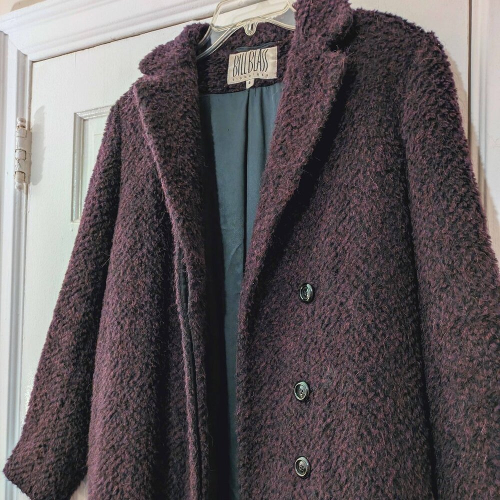 BILL BLASS vintage purple long alpaca teddy winter coat 6 M